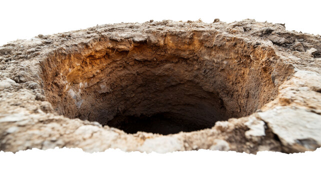 Deep hole dug into the ground with transparent background - Powered by Adobe