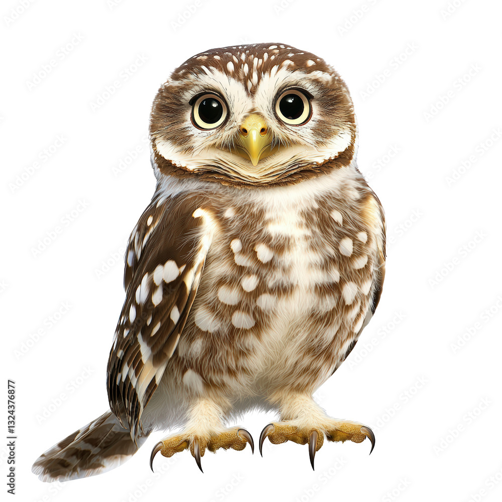 Poster small owl sitting quietly on a solid black background emphasizing its large eyes and unique feather 
