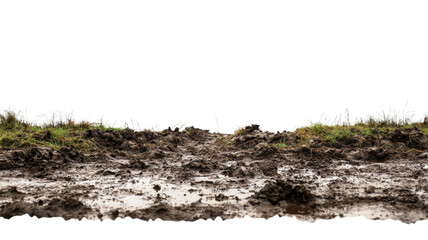 Wet mud ground with grass and transparent background representing off-road adventure