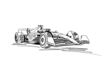 vintage racing car bolid F1 formula HAND DRAWING SKETCH 