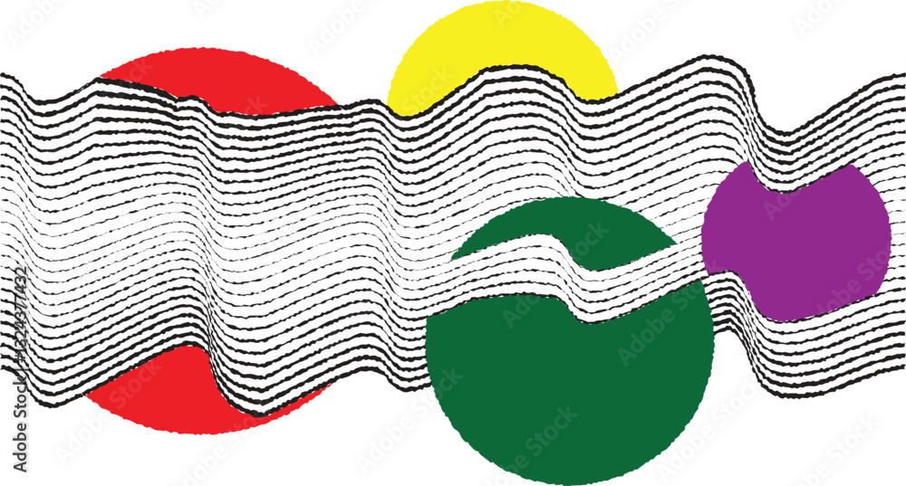 Poster abstract motion graphic design background . black circle and horizontal lines . transition shapes . 