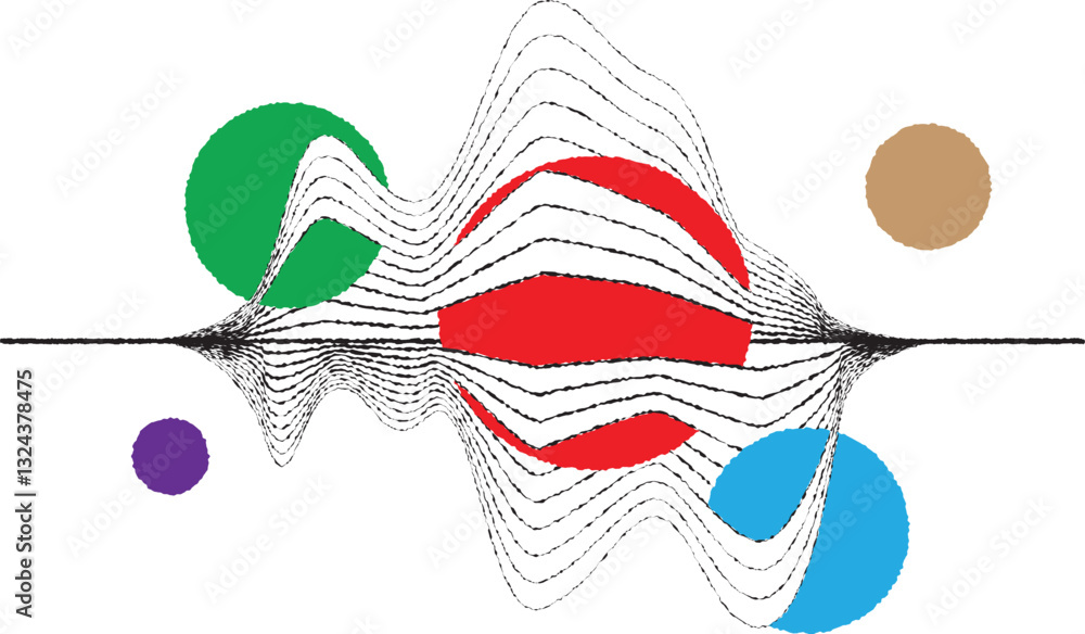 Leinwandbilder Abstract motion graphic design background . Black circle and horizontal lines . Transition shapes . Movement composition . Roughen lines and circles combination. Vector illustration