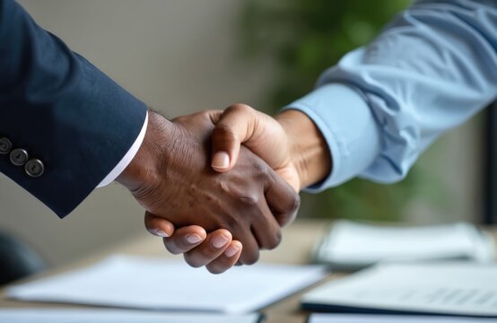 Close-up diverse business people hands shaking. Partnership concept trust, respect, integrity, honest agreements, pro relation. Handshake success, cooperation, support, communication, welcome new
