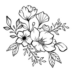 Wild Florals Bouquet Ink Drawing Illustration