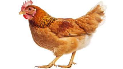 Brown hen walking on transparent background
