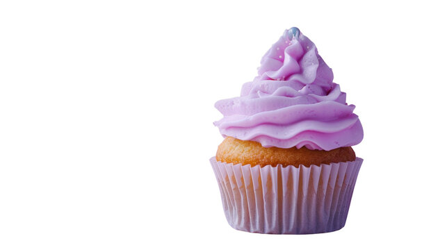 Delicious pink cupcake with swirl frosting on transparent background