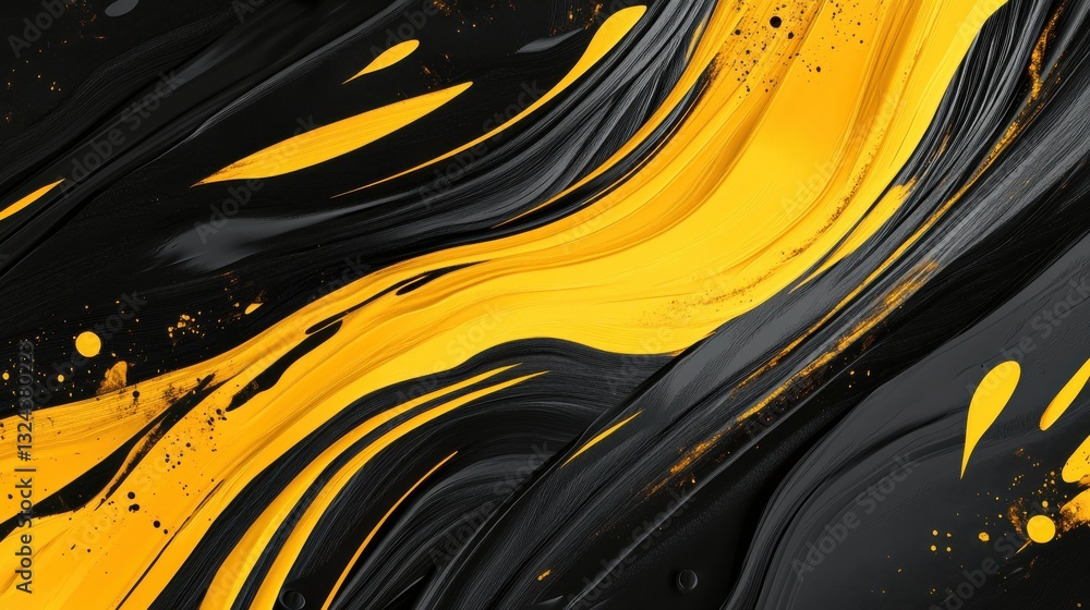 Poster a dynamic abstract black and yellow background with brush strokes. ai generation.