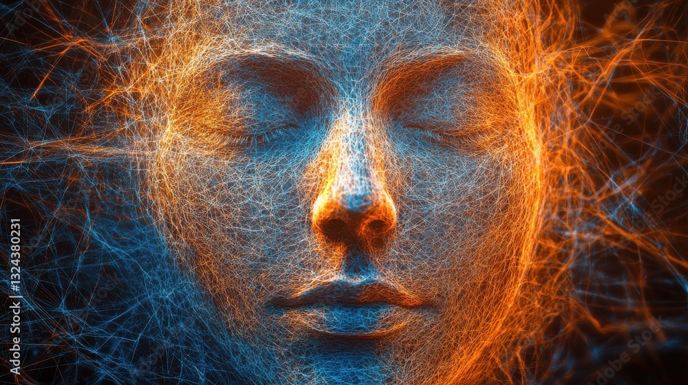 Poster generate an abstract representation of a human face using ascii characters. the face should be cente