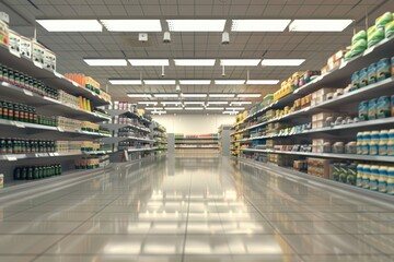High Definition Picture of Empty Interior of a Supermarket or Grocery Store with No People