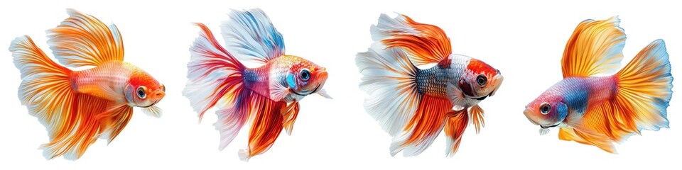 Fototapeta premium Vibrant and Colorful Betta Fish with Flowing Fins Isolated on Transparent Background