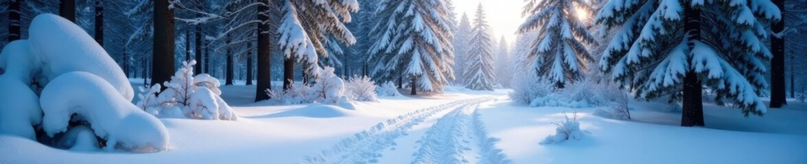 Obraz premium The forest floor is blanketed with a thick layer of fresh snow, cold weather, snowy scenery, snow covered ground