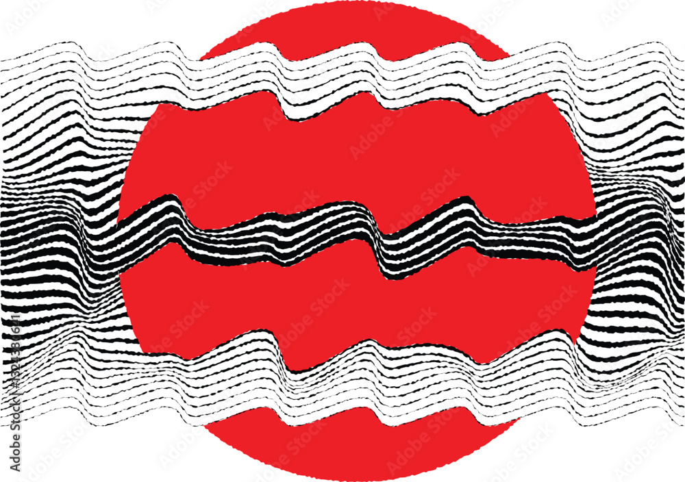 Poster abstract motion graphic design background . black circle and horizontal lines . transition shapes . 