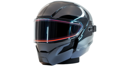 Futuristic helmet with transparent background displaying advanced technology