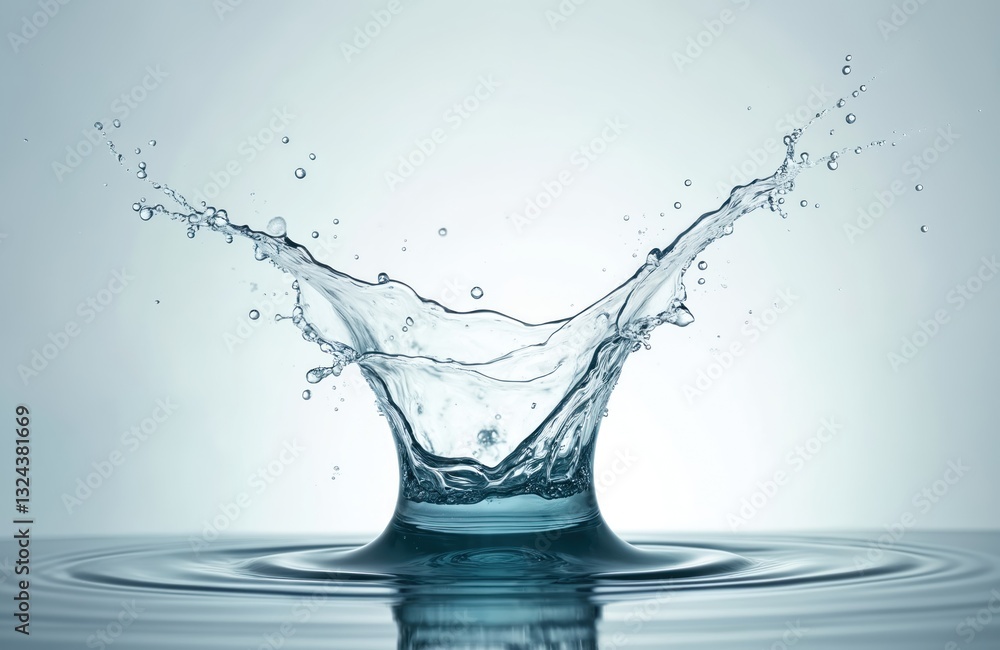 Aufkleber Slow motion water splash collides surface creating ripples, droplets. Clear liquid motion with splashing wave. Blue fresh dynamic flow with texture and light. Beauty of environment with healthy drink.