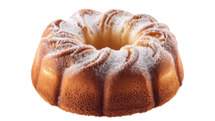 Delicious ring cake with icing sugar on transparent background