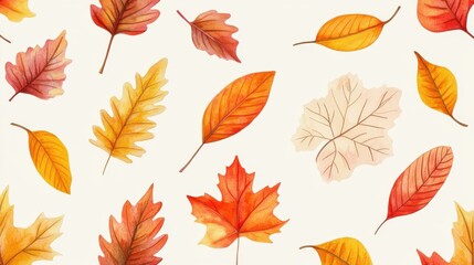 Obraz premium Seamless pattern with hand drawn watercolor fall leaves for fabric, poster, card, wallpaper, wrapping paper, and home decor