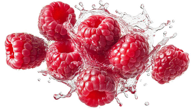 Fresh raspberries splashing in water on transparent background - Powered by Adobe