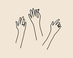 Line art love couple hand sketch isolated. Family together doodle sketch. Whimsical coquette wedding hands with ring. Vector outline illustration