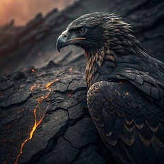 Fototapeta premium Burning earth. Global warming and climate change concept. 3D rendering,Eagle with smoke on a dark background. 3d illustration.