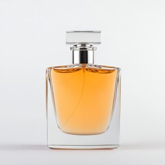 Amber Perfume in Clear Glass Bottle on White Background