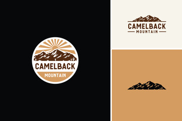 Mountain with Land of Cacti Cactus like Camelback Mount Shape for Arizona Nature Landscape logo design