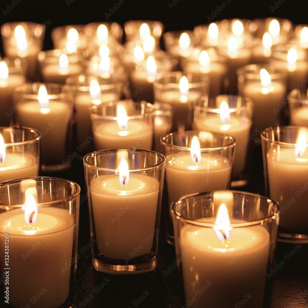 Poster multiple lit candles displaying a warm glow in a cozy setting creating a peaceful atmosphere