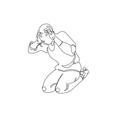 Abstract silhouette of depressed man suffering from psychological diseases, anxiety. Mental health problem concept. Minimal one line drawing art. Continuous line design vector graphic illustration