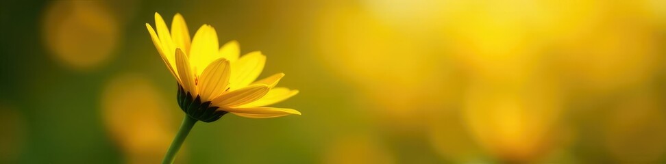 Fototapeta premium Bright yellow petals unfurl on a delicate stem, daisy, floral, sunshine