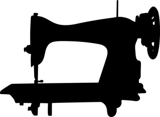 Hand sewing machine silhouette, vector on white background