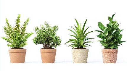 Obraz premium Four Potted Green Plants in Flower Pots