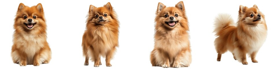 Obraz premium Collection of Pomeranian Dogs with Luxurious Coats and Cute Facial Expressions on Transparent Background