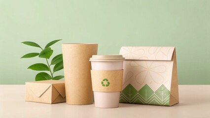 Eco-friendly packaging with a plant against a soft green background.