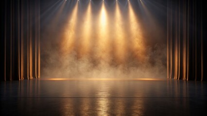 Dramatic Stage with Golden Spotlights