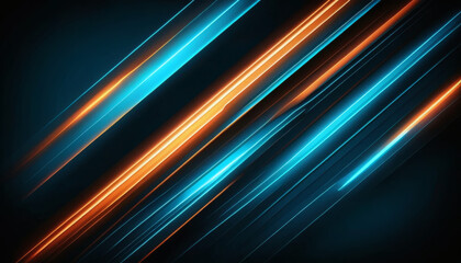 Shiny Glowing Neon Lights of Blue, Cyan, and Orange with Light Beams and Grainy Texture for an Impactful Banner Design