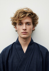 A white man wearing a yukata- traditional attire