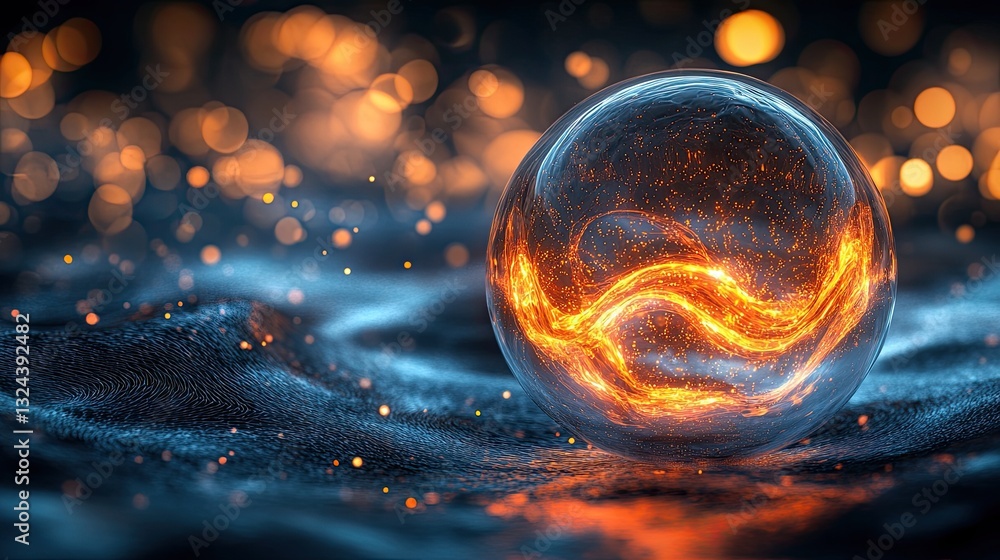 Aufkleber abstract transparent glass sphere with intertwined lines on a diffuse background, 3d rendering