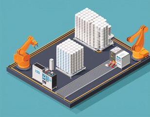 Vector Illustration of Industrial Factory Processing Assembly Line
