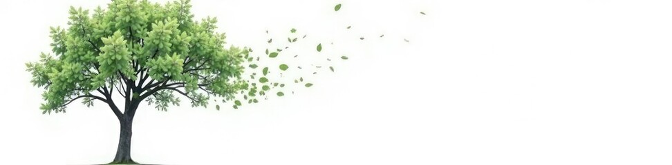 Fototapeta premium Tree isolated on white background with a subtle leaf rustling effect, serene, monochromatic