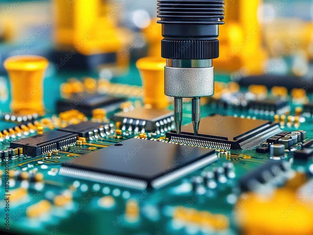 Poster precision engineering and assembly of microchips technology lab photograph industrial environment cl