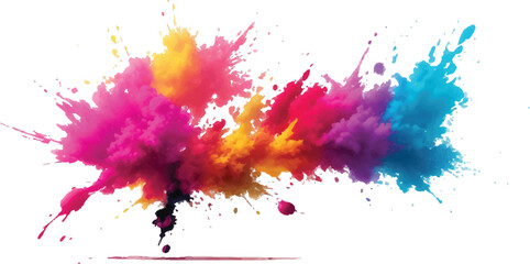 A Bright, Stunning Watercolor Painting of Abstract Stains and Splashes in Rich, Vibrant Colors, Enhanced by Bold Brush Strokes on a Pure White Background for a Contemporary Look.
