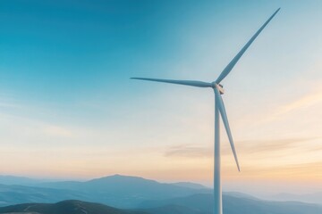 Obraz premium striking image of sleek wind turbine silhouette set against vibrant sunrise sky emanating sense of innovation and sustainability