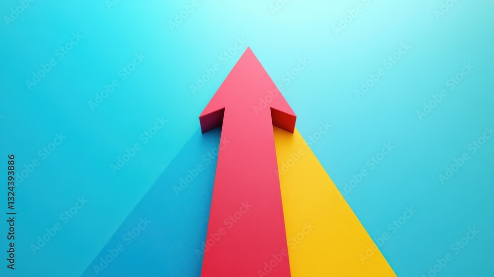 Poster arrow pointer concept. colorful arrow pointing upward on a vibrant, split background of blue and yel