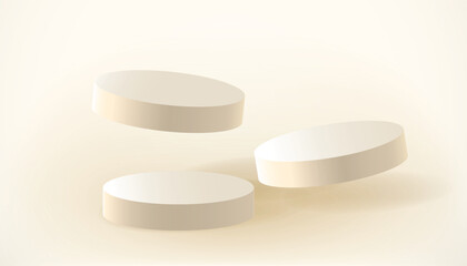 3 Circle cylinders float on the floor. Product display pedestal with background vector illustration