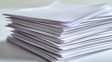 Stack of white papers, textured edges, soft light. Clean and minimal