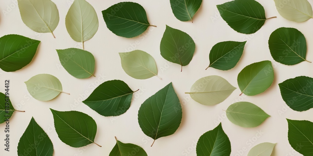 Poster a close up of green leaves on a white background. the leaves are arranged in a pattern, with some ov