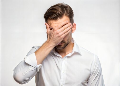Frustrated Businessman Hiding Face in Disappointment