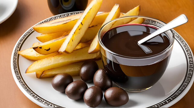 Papas con chocos y copa de vino