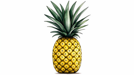 Fresh and Juicy Pineapple Illustration with Green Leaves, Perfect for Tropical Themes, Summer Recipes, and Healthy Lifestyle Promos