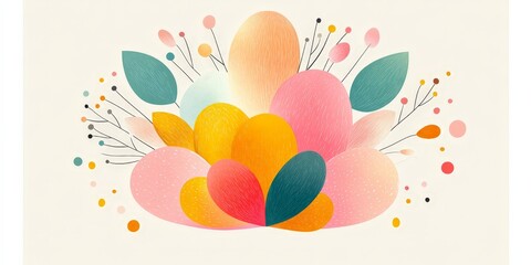 Abstract floral composition with vibrant colors blending in harmonious shapes, artistic aesthetic conveying organic beauty, decorative design perfect for modern creative projects.