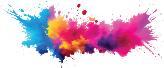 Dynamic and Expressive Watercolor Splash with Bright, Radiant Brush Streaks and Aquarelle Stains, Creating a Colorful and Lively Burst of Colors Against a Crisp White Canvas.
